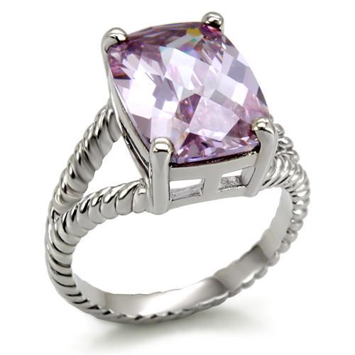 1W131 - Rhodium Brass Ring with AAA Grade CZ  in Light Amethyst