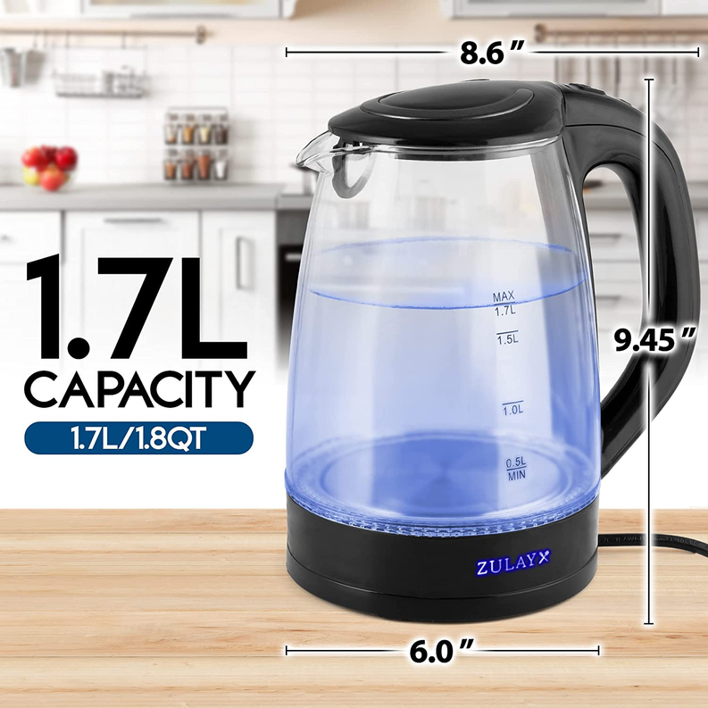 Zulay Glass Electric Kettle with Blue LED Light