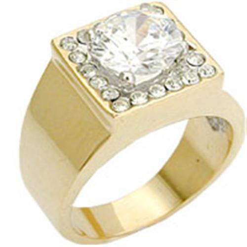 2W076 - Gold+Rhodium Brass Ring with AAA Grade CZ  in Clear