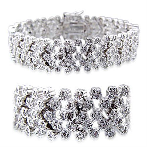 32019 - Rhodium Brass Bracelet with AAA Grade CZ  in Clear