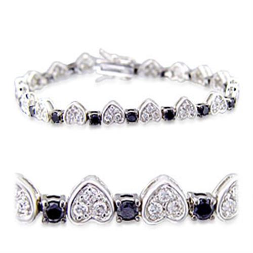 32022 - Rhodium + Ruthenium Brass Bracelet with AAA Grade CZ  in Jet