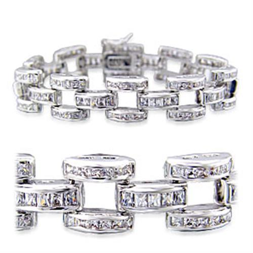 32030 - Rhodium Brass Bracelet with AAA Grade CZ  in Clear