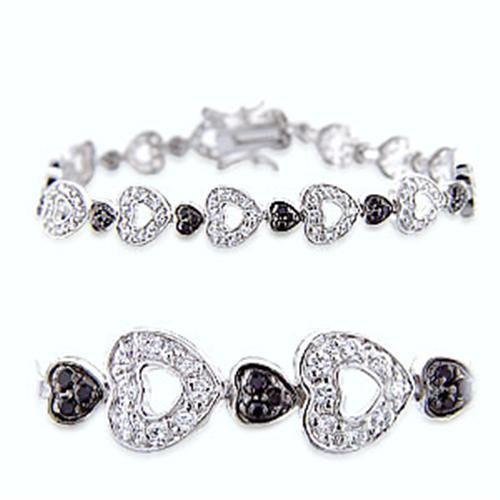 36705 - Rhodium + Ruthenium Brass Bracelet with AAA Grade CZ  in Jet