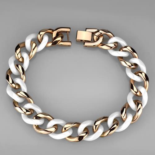 3W1001 - IP Rose Gold(Ion Plating) Stainless Steel Bracelet with Ceramic  in White