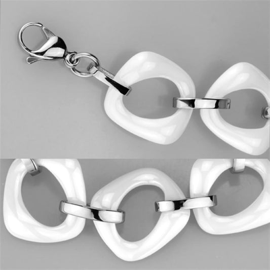 3W1012 - High polished (no plating) Stainless Steel Bracelet with Ceramic  in White