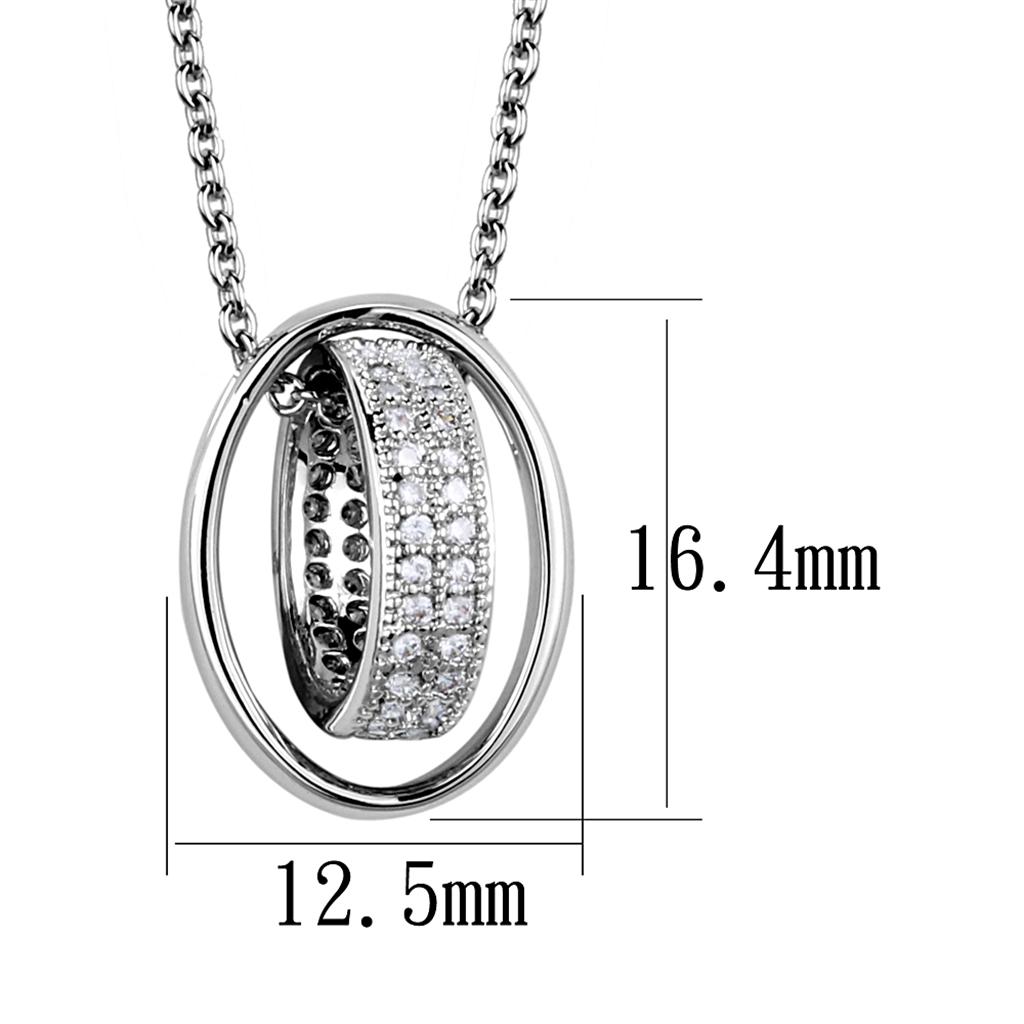 3W1032 - Rhodium Brass Chain Pendant with AAA Grade CZ  in Clear