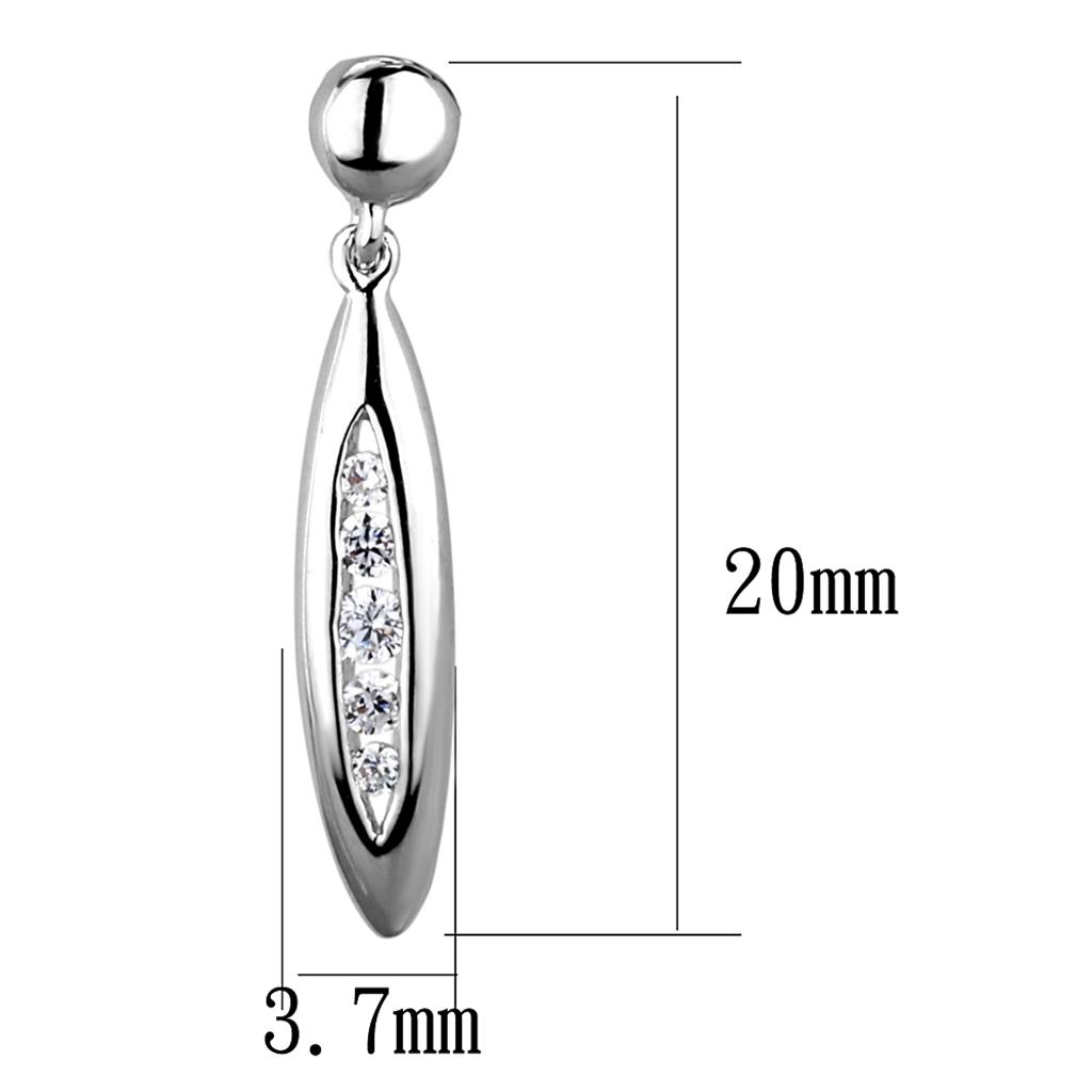 3W1046 - Rhodium Brass Earrings with AAA Grade CZ  in Clear