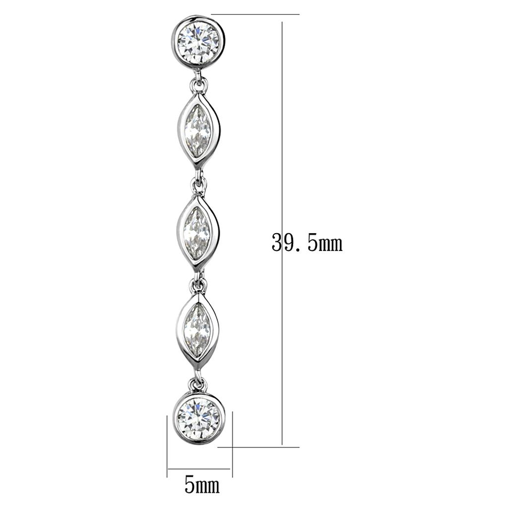 3W1049 - Rhodium Brass Earrings with AAA Grade CZ  in Clear