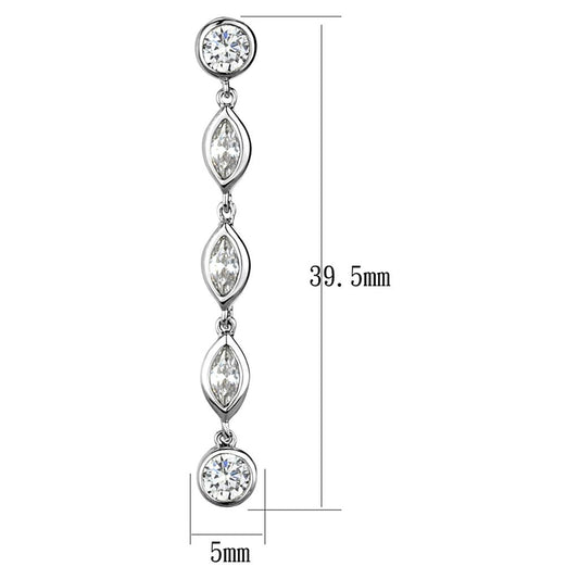 3W1049 - Rhodium Brass Earrings with AAA Grade CZ  in Clear