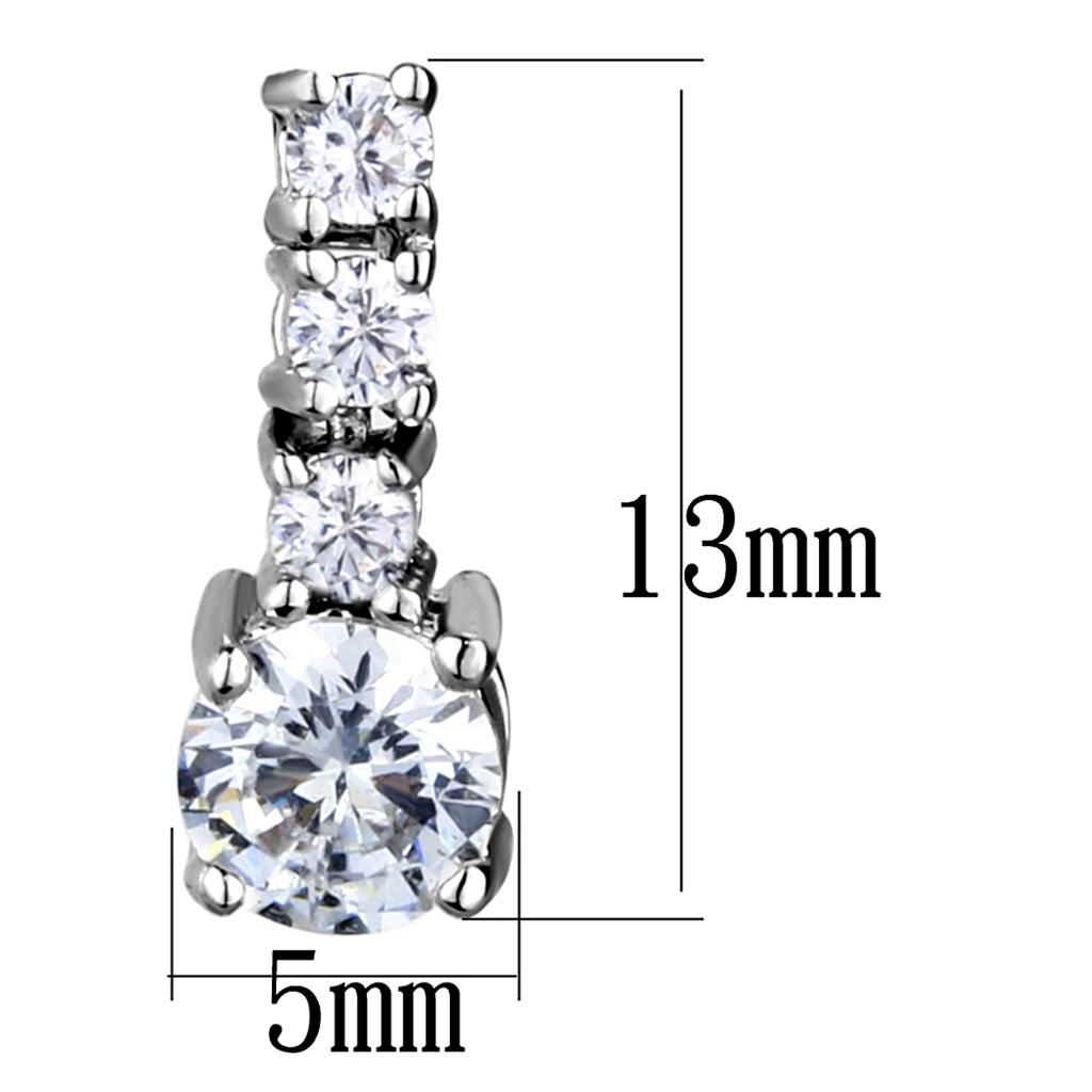 3W1052 - Rhodium Brass Earrings with AAA Grade CZ  in Clear