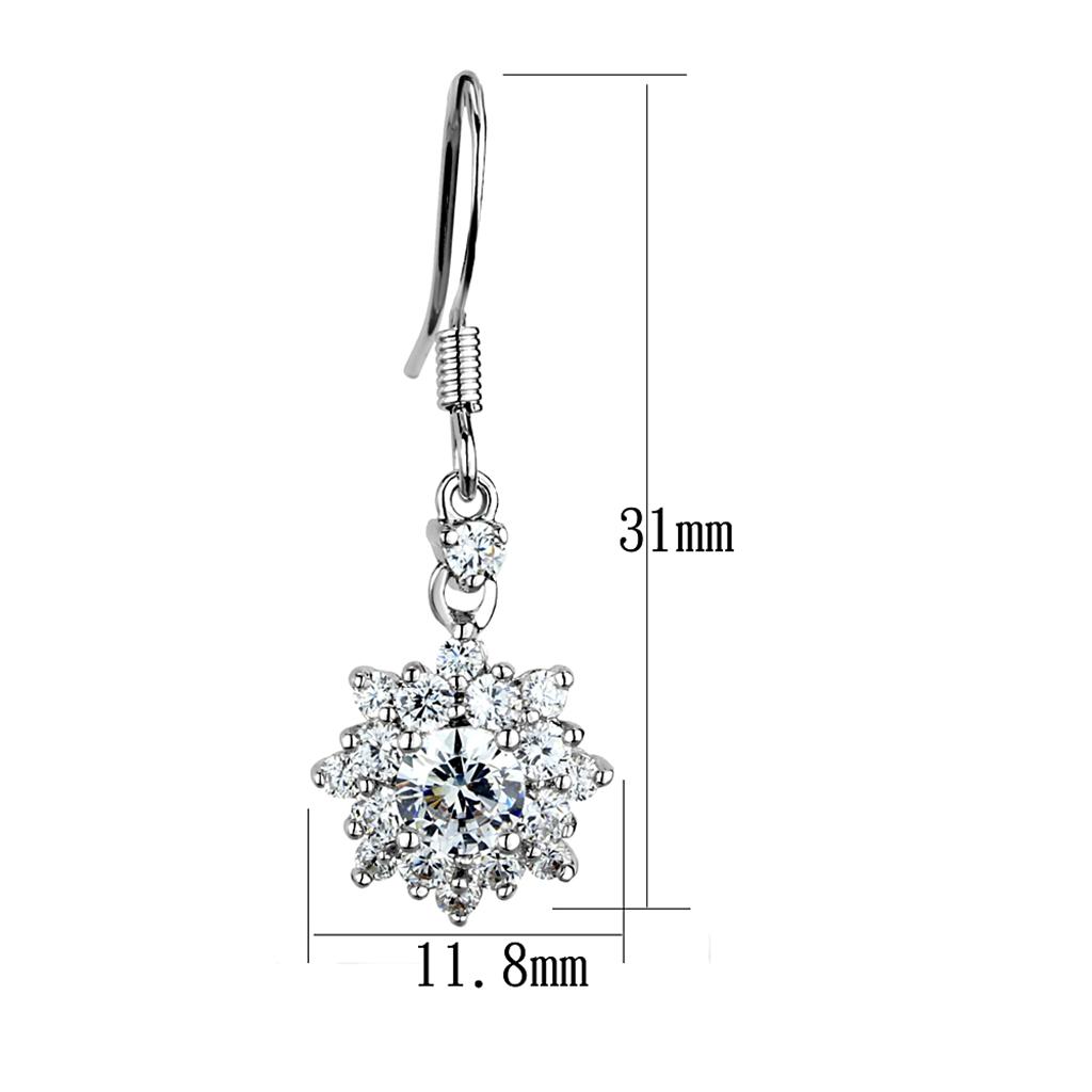 3W1054 - Rhodium Brass Earrings with AAA Grade CZ  in Clear