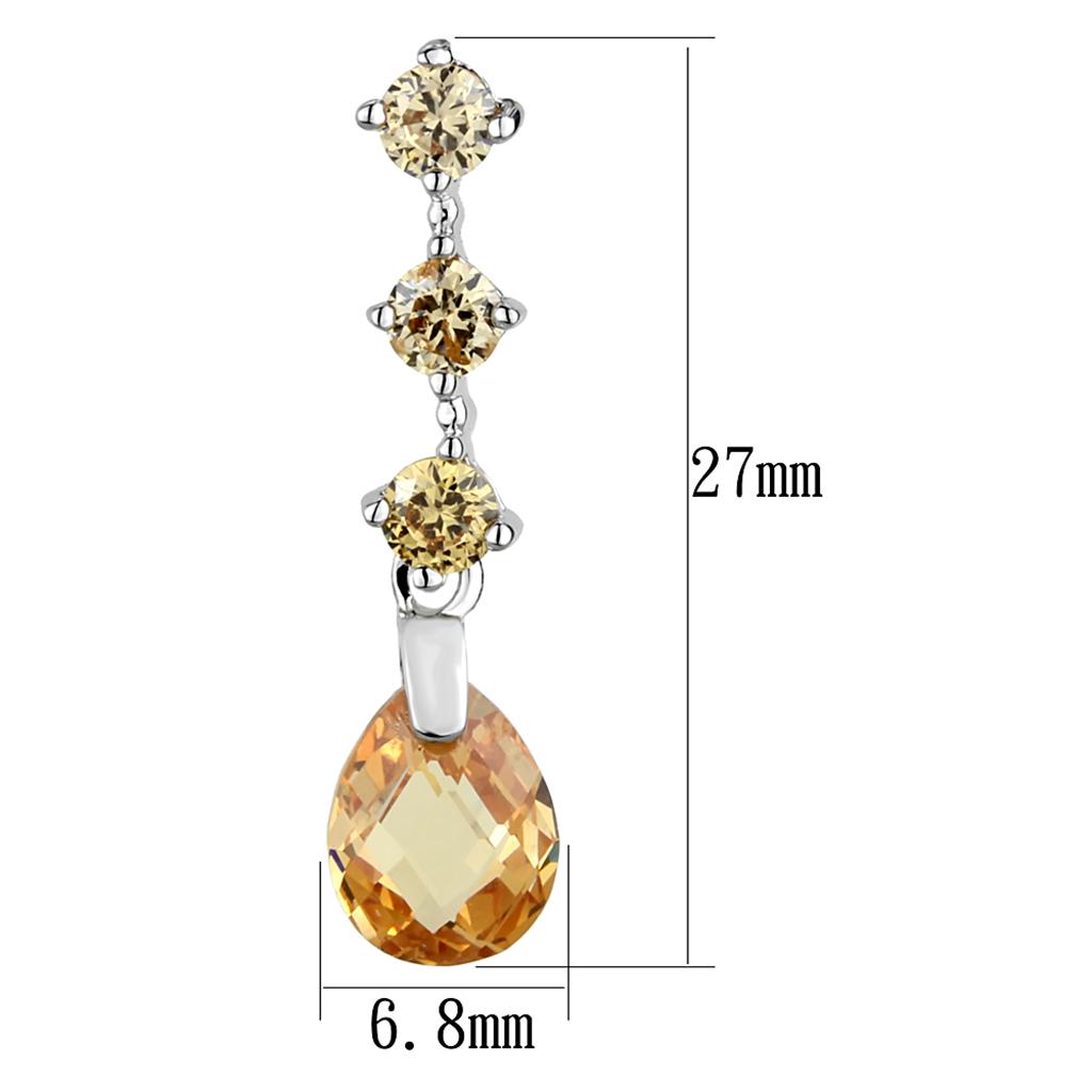 3W1063 - Rhodium Brass Earrings with AAA Grade CZ  in Champagne