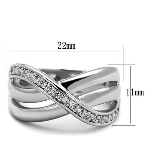 3W1071 - Rhodium Brass Ring with AAA Grade CZ  in Clear