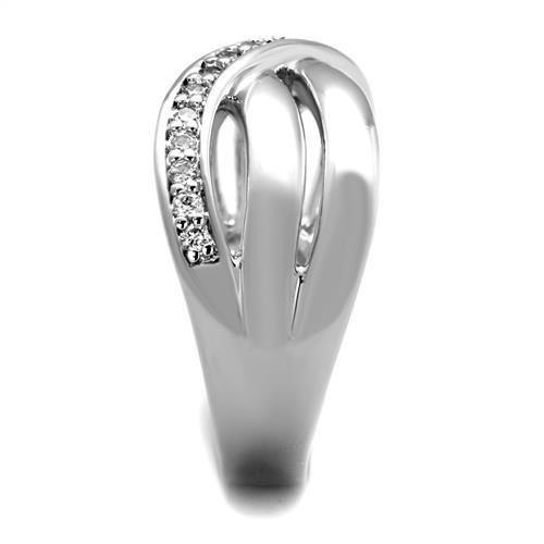 3W1071 - Rhodium Brass Ring with AAA Grade CZ  in Clear