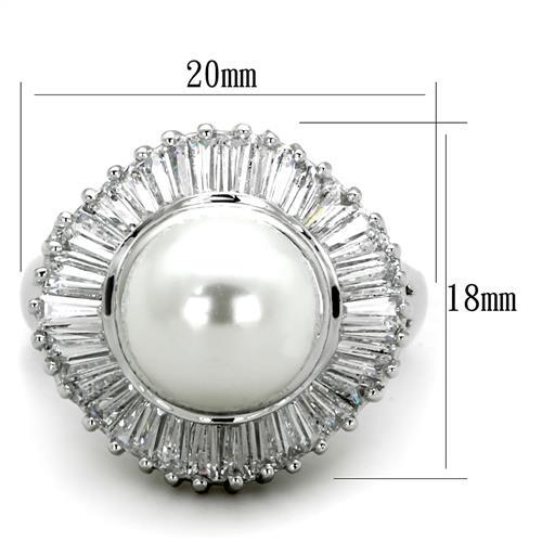 3W1073 - Rhodium Brass Ring with Synthetic Pearl in White