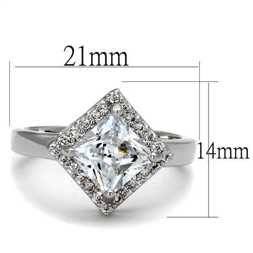 3W1083 - Rhodium Brass Ring with AAA Grade CZ  in Clear