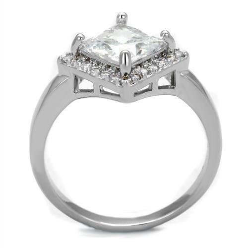 3W1083 - Rhodium Brass Ring with AAA Grade CZ  in Clear