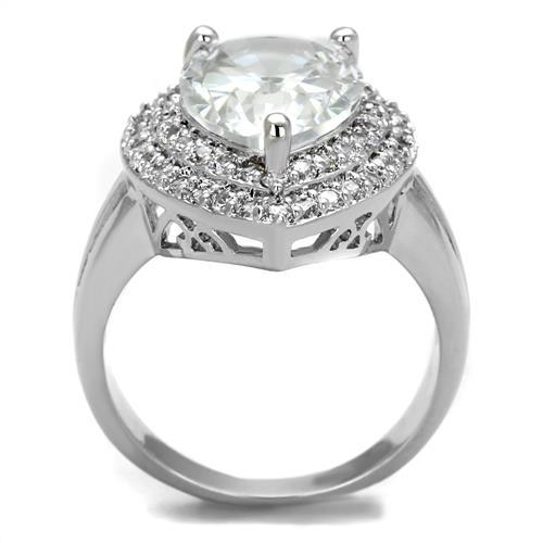 3W1085 - Rhodium Brass Ring with AAA Grade CZ  in Clear