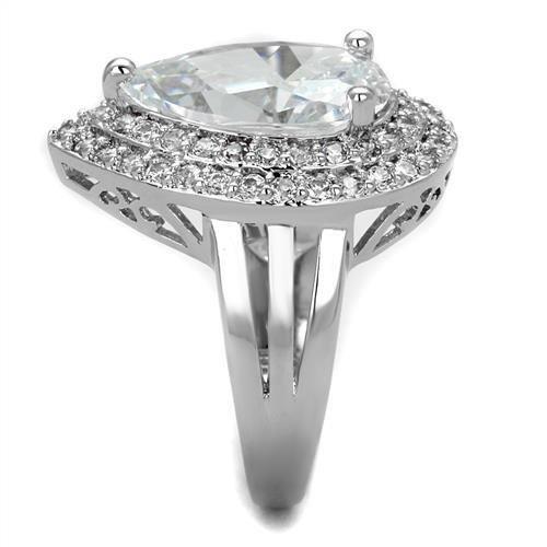 3W1085 - Rhodium Brass Ring with AAA Grade CZ  in Clear