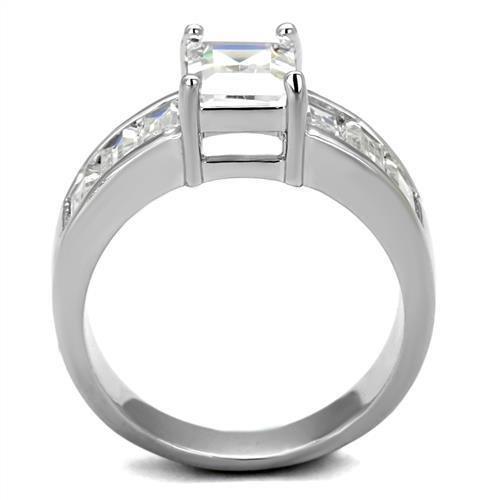 3W1086 - Rhodium Brass Ring with AAA Grade CZ  in Clear