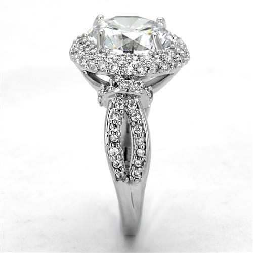 3W1087 - Rhodium Brass Ring with AAA Grade CZ  in Clear