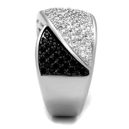 3W1089 - Rhodium + Ruthenium Brass Ring with AAA Grade CZ  in Black Diamond