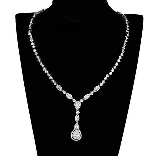 3W1093 - Rhodium Brass Jewelry Sets with AAA Grade CZ  in Clear