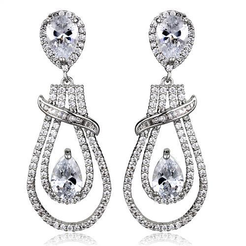 3W1095 - Rhodium Brass Jewelry Sets with AAA Grade CZ  in Clear