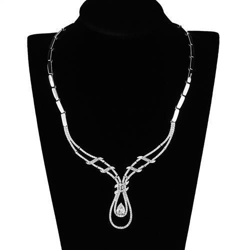 3W1095 - Rhodium Brass Jewelry Sets with AAA Grade CZ  in Clear