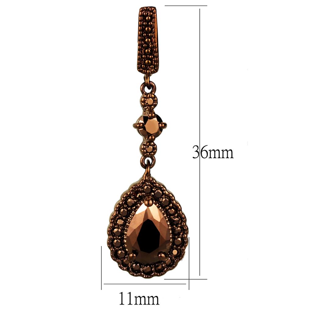 3W1111 - IP Coffee light Brass Earrings with AAA Grade CZ  in Light Coffee