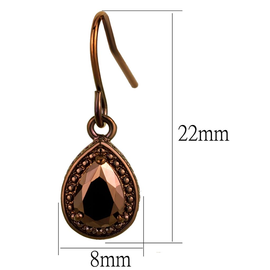 3W1114 - IP Coffee light Brass Earrings with AAA Grade CZ  in Light Coffee