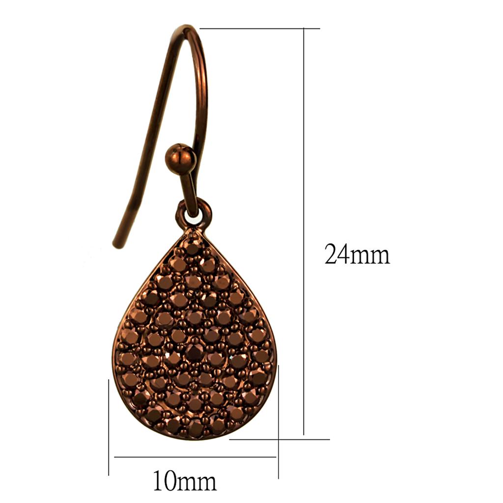 3W1118 - IP Coffee light Brass Earrings with AAA Grade CZ  in Light Coffee