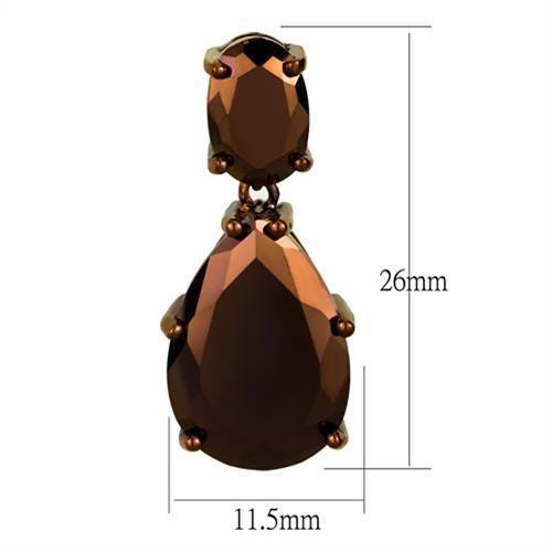 3W1135 - IP Coffee light Brass Earrings with AAA Grade CZ  in Light Coffee