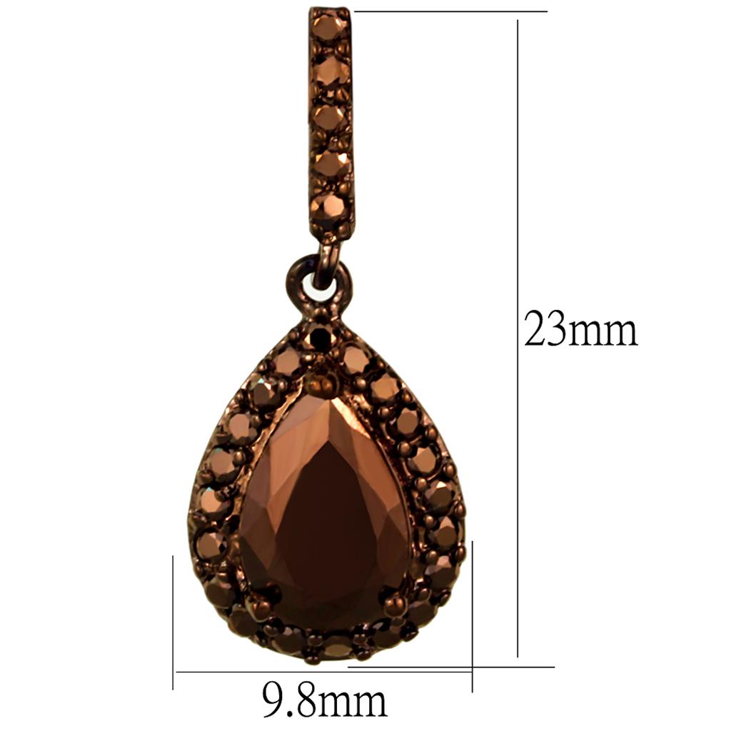 3W1136 - IP Coffee light Brass Earrings with AAA Grade CZ  in Light Coffee