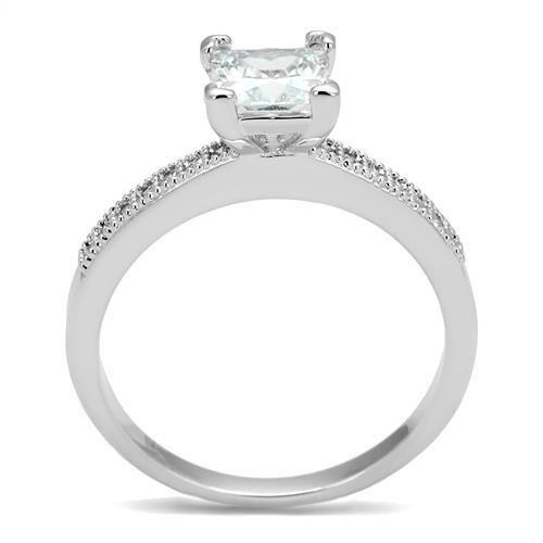 3W1209 - Rhodium Brass Ring with AAA Grade CZ  in Clear