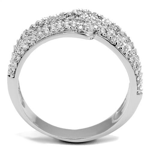 3W1214 - Rhodium Brass Ring with AAA Grade CZ  in Clear