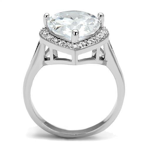 3W1215 - Rhodium Brass Ring with AAA Grade CZ  in Clear