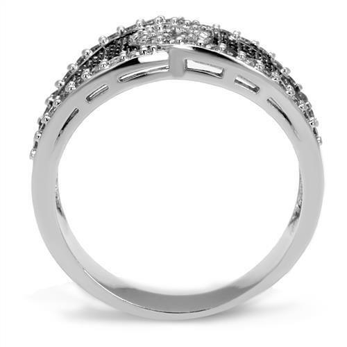 3W1216 - Rhodium + Ruthenium Brass Ring with AAA Grade CZ  in London Blue