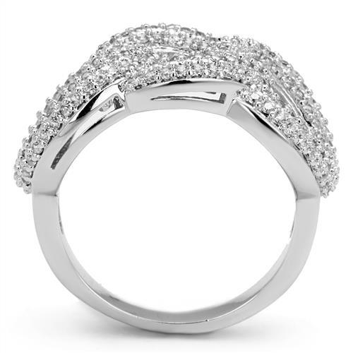 3W1218 - Rhodium Brass Ring with AAA Grade CZ  in Clear