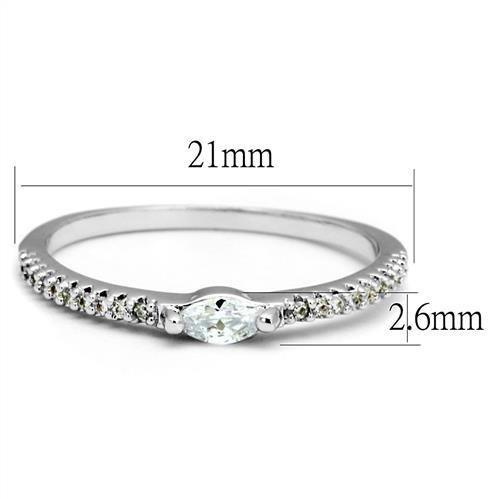 3W1225 - Rhodium Brass Ring with AAA Grade CZ  in Clear