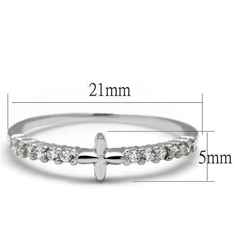 3W1227 - Rhodium Brass Ring with AAA Grade CZ  in Clear