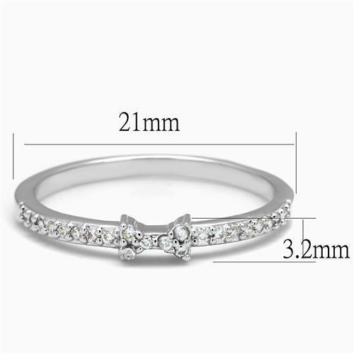 3W1228 - Rhodium Brass Ring with AAA Grade CZ  in Clear