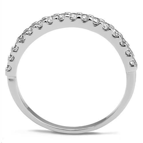 3W1232 - Rhodium Brass Ring with AAA Grade CZ  in Clear