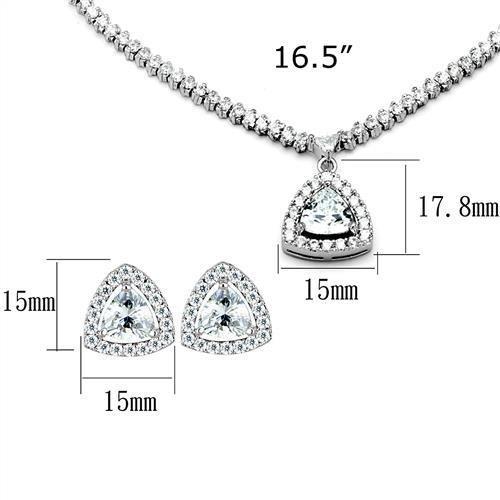 3W1244 - Rhodium Brass Jewelry Sets with AAA Grade CZ  in Clear