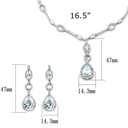 3W1247 - Rhodium Brass Jewelry Sets with AAA Grade CZ  in Clear