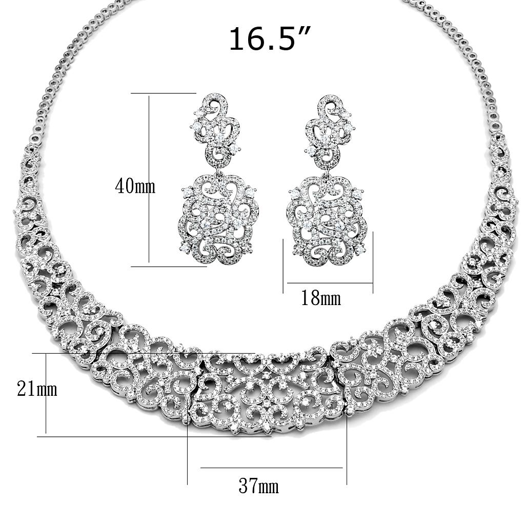 3W1252 - Rhodium Brass Jewelry Sets with AAA Grade CZ  in Clear