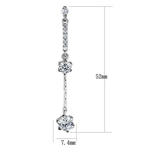 3W1277 - Rhodium Brass Earrings with AAA Grade CZ  in Clear