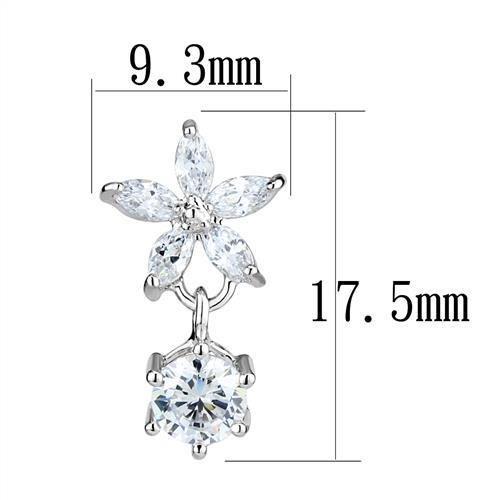 3W1281 - Rhodium Brass Earrings with AAA Grade CZ  in Clear