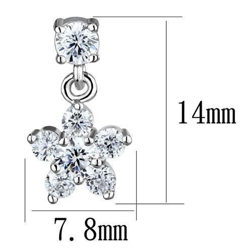 3W1284 - Rhodium Brass Earrings with AAA Grade CZ  in Clear