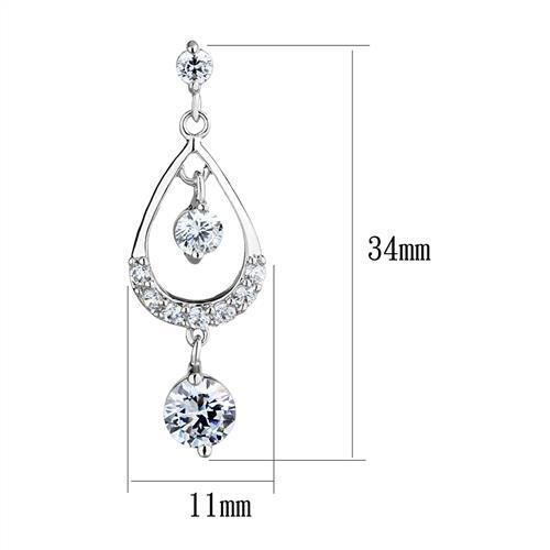 3W1286 - Rhodium Brass Earrings with AAA Grade CZ  in Clear